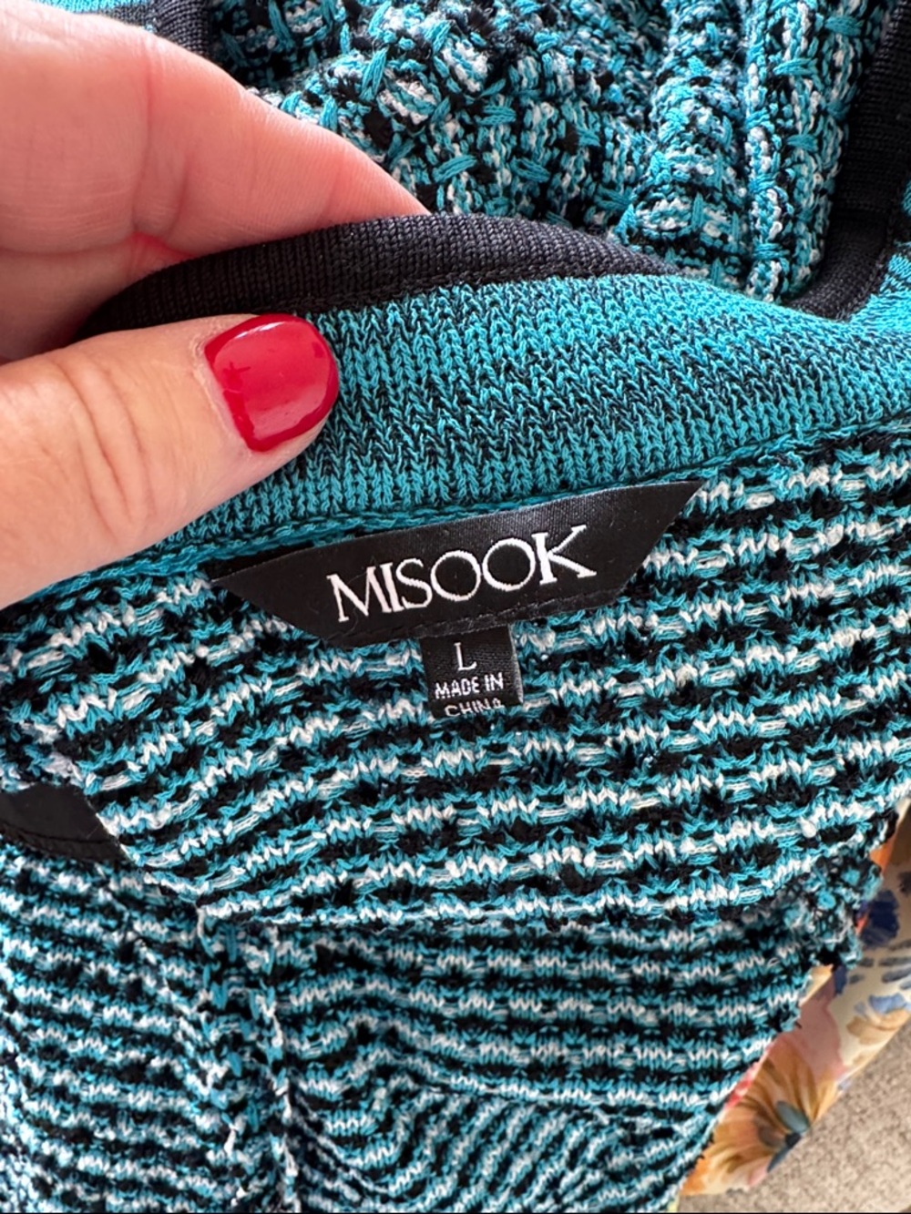 MISOOK L blue and black textured knit open front cardigan jacket - Picture 2 of 7